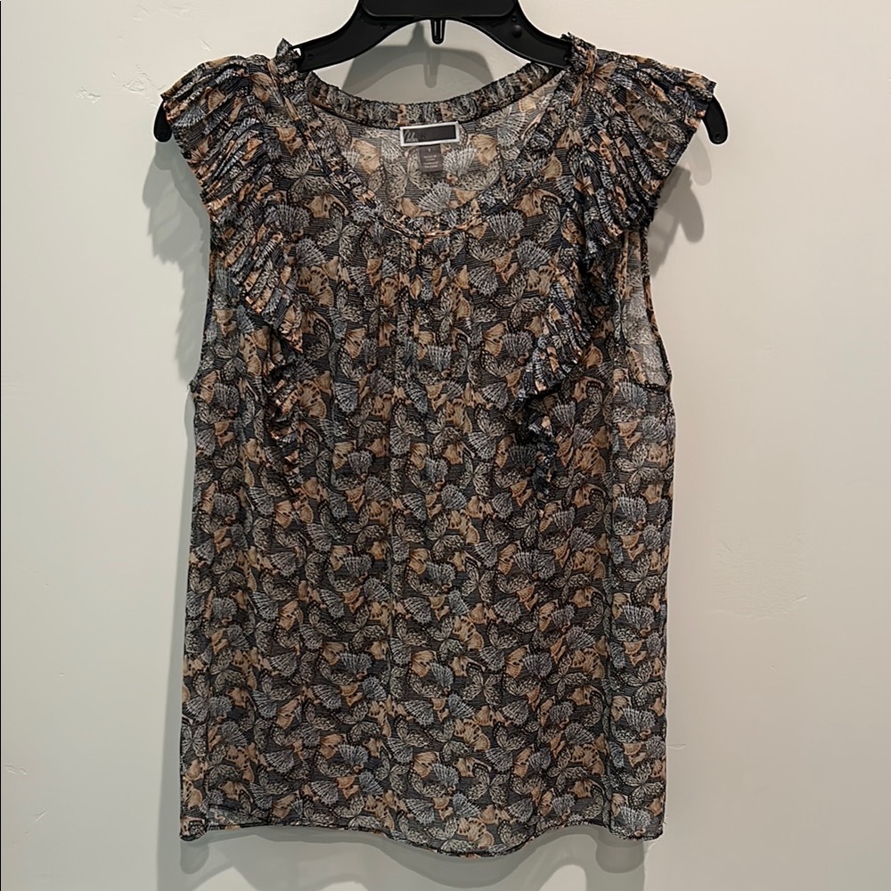 Butterfly Ruffle Sleeve Top - Blue and Peach